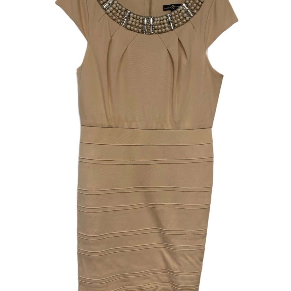 Connected Apparel Tan Pleated Sheath Dress - Neiman Marcus